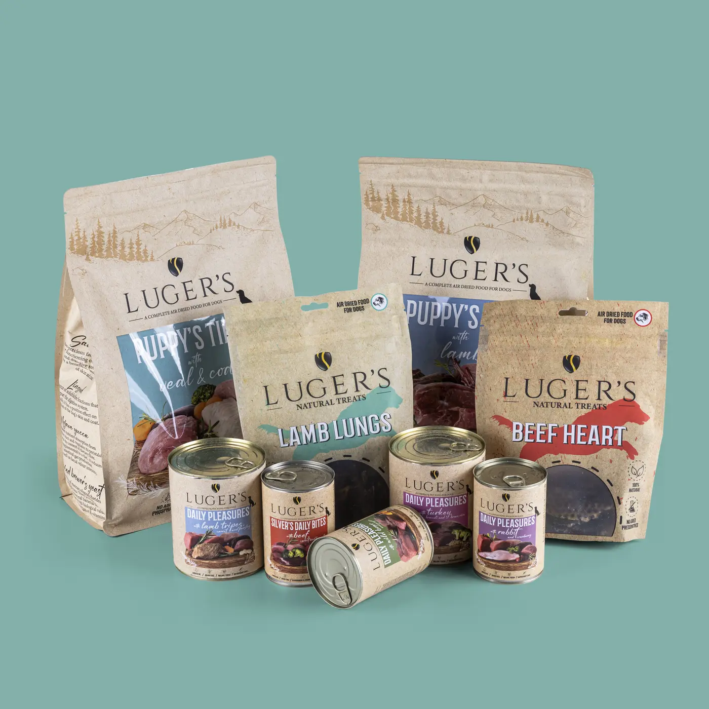The Luger's range, wet food and air-dried food